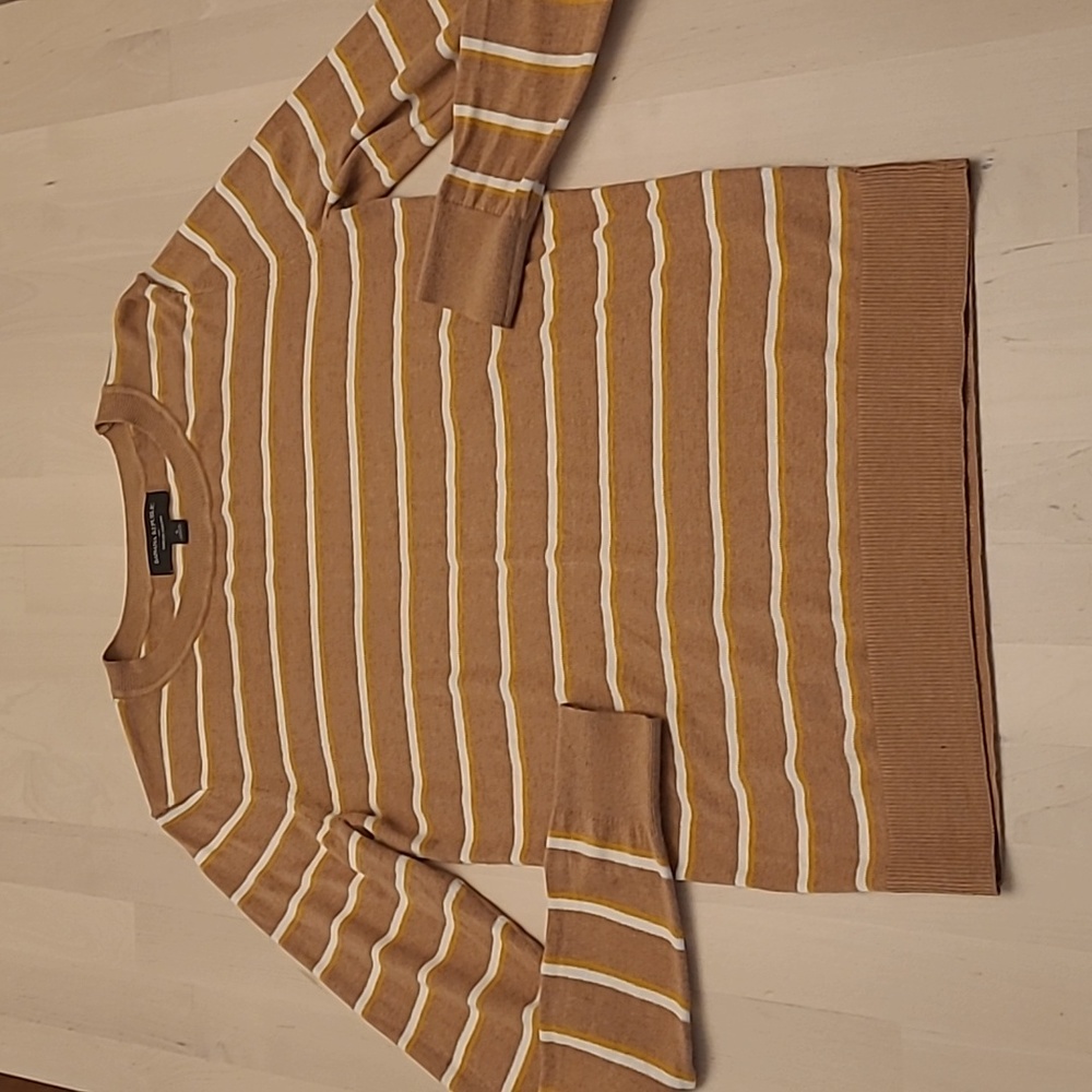 EUC Banana Republic Forever Sweater Striped White, Gold, and Sandy Brown
